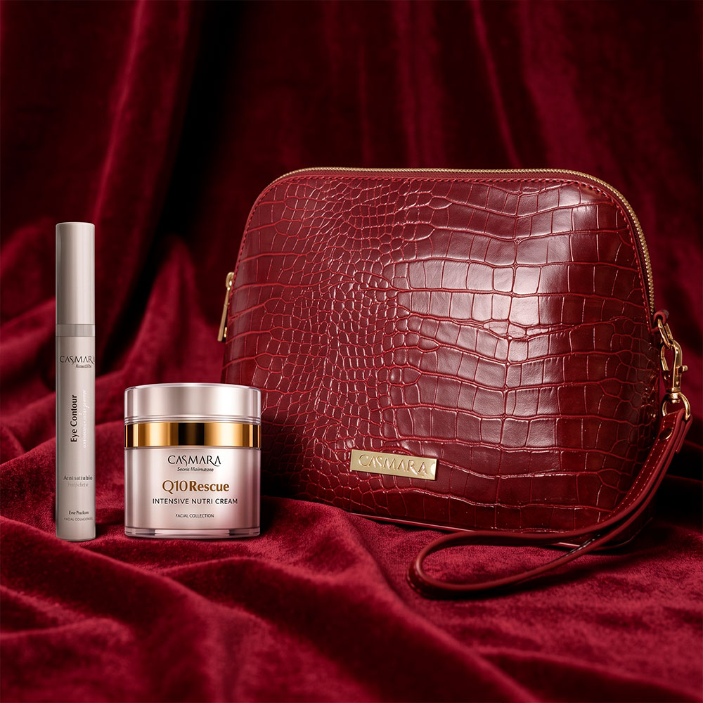 Beauty Box Q10 Rescue e Eye Contour Casmara com bolsa