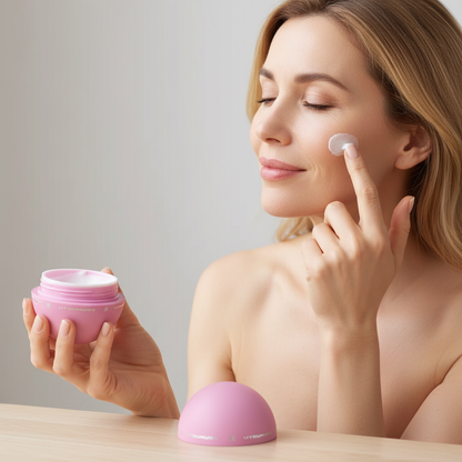 Utsukusy rosa - senhora a aplicar o creme