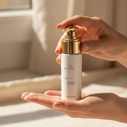 Utsukusy Exoskin - mãos a pressionar o pump dourado
