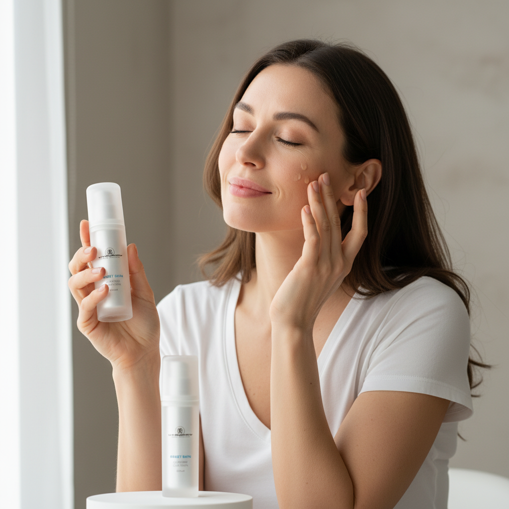Utsukusy Reset Skin - senhora a aplicar o sérum