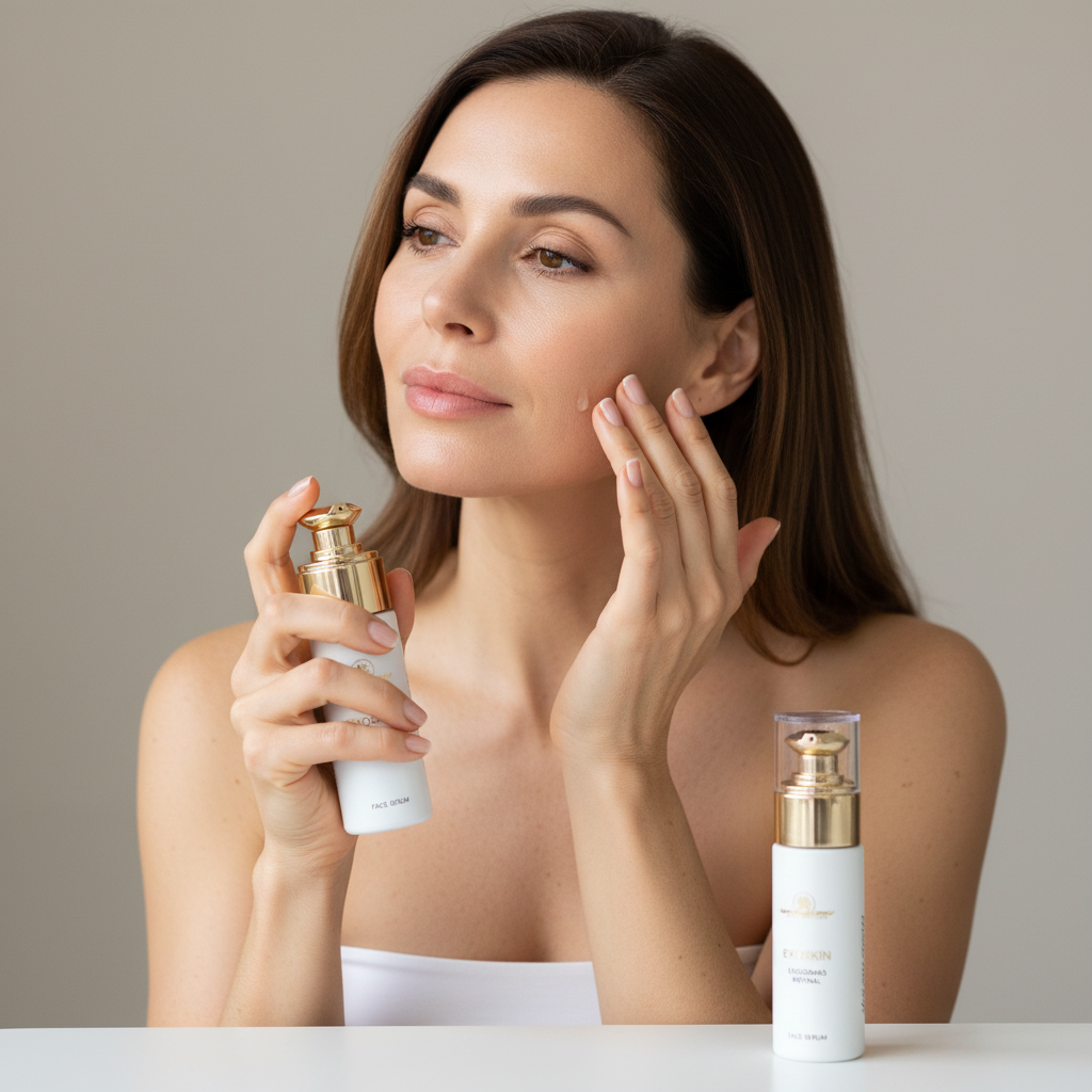 Utsukusy Exoskin - senhora a aplicar o sérum