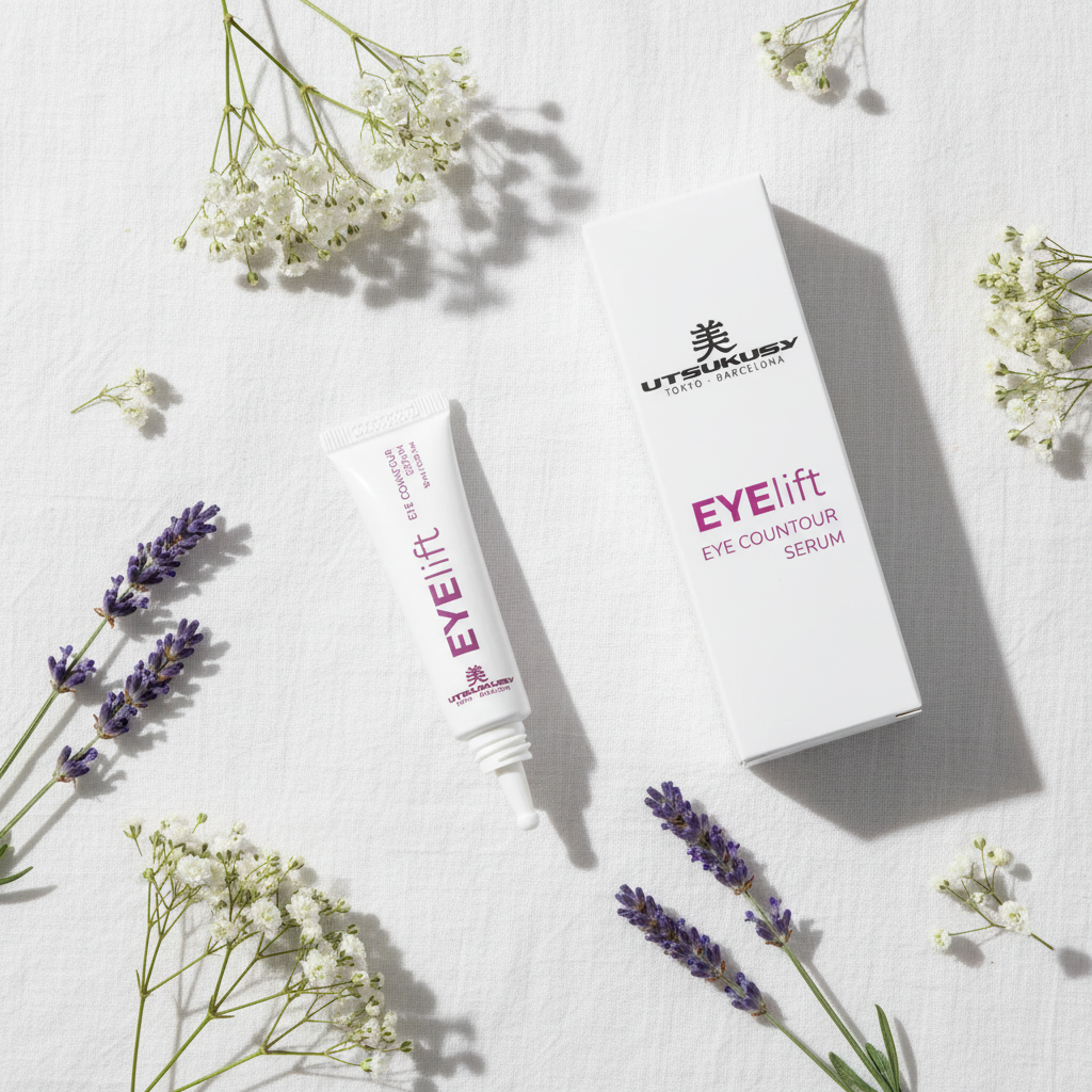 Utsukusy EYElift - flat lay com flores brancas e lavanda