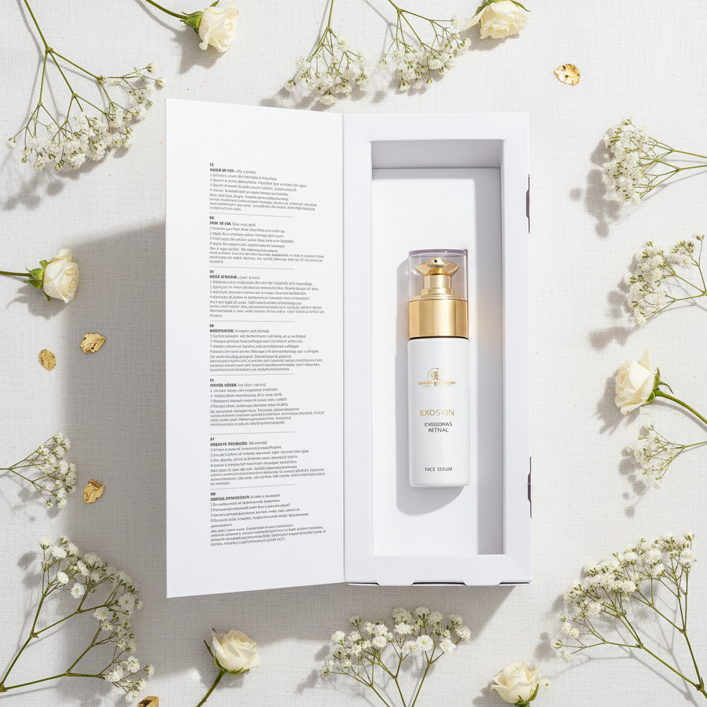 Utsukusy Exoskin - flat lay com flores brancas e dourado